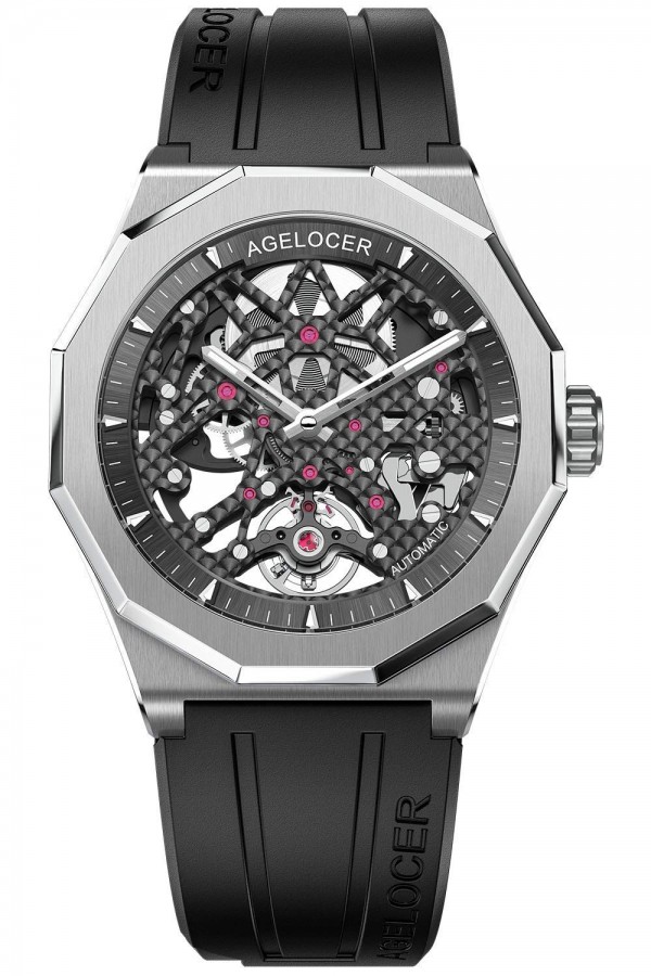 Agelocer Men's Top Brand Black Skeleton Mechanical Automatic