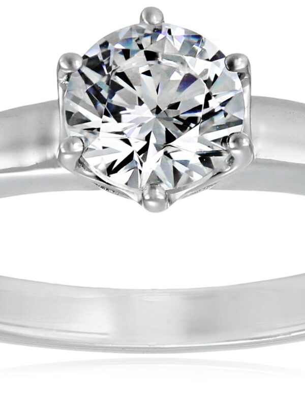 Size 8 Platinum Solitaire Ring set with Round Swarovski Zirconia