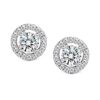 Silver Halo Stud Earrings for Women Round Cut