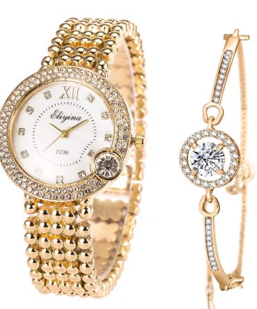 ManChDa Luxury Ladies Watch Jewelry Cuff Bracelet Set