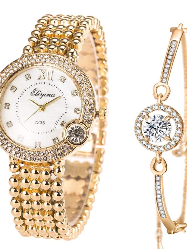 ManChDa Luxury Ladies Watch Jewelry Cuff Bracelet Set