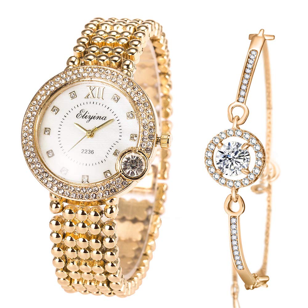 ManChDa Luxury Ladies Watch Jewelry Cuff Bracelet Set