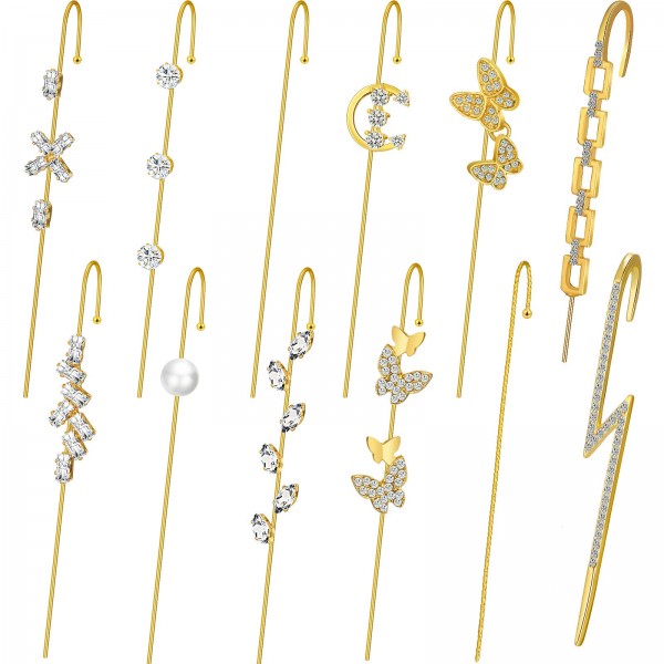 12 Pieces Ear Wrap Crawler Hook Zircon Earrings