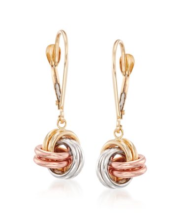 Ross-Simons 14kt Tri-Colored Gold Love Knot Drop Earrings