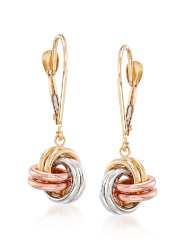 Ross-Simons 14kt Tri-Colored Gold Love Knot Drop Earrings
