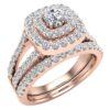 14K Rose Gold Wedding Rings Set Diamond Bridal Sets Cushion Halo Style 1.10 ctw - Luxurious and timeless bridal jewelry.