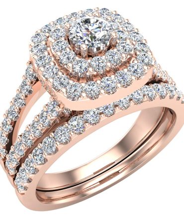 14K Rose Gold Wedding Rings Set Diamond Bridal Sets