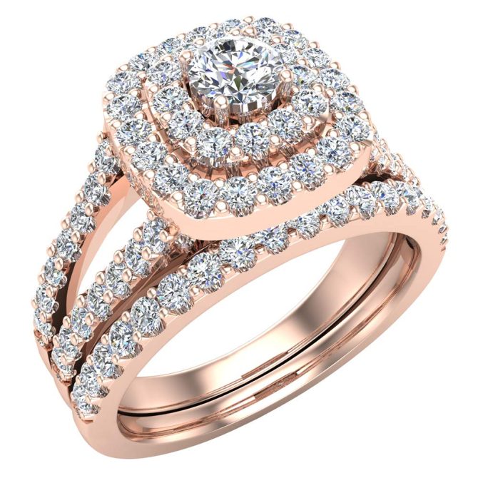 14K Rose Gold Wedding Rings Set Diamond Bridal Sets