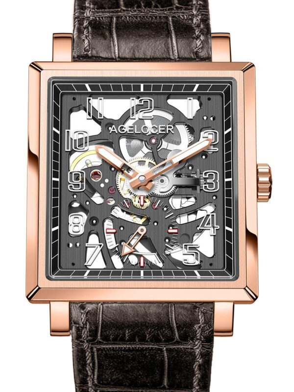 Agelocer Men's Double-Sided Hollow Black Steel Dual Time