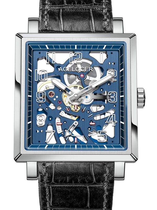 Agelocer Men's Double-Sided Hollow Black Steel Dual Time