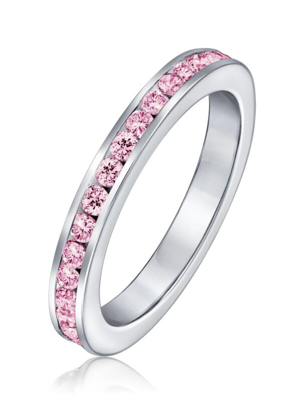 Pink Tourmaline CZ Stackable Ring with Simulated Tourmaline Stones, Sterling Silver