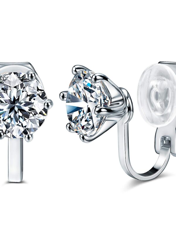 14K White Gold Plated 1.5 Carat CZ Clip-On Earrings