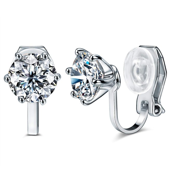 14K White Gold Plated 1.5 Carat CZ Clip-On Earrings