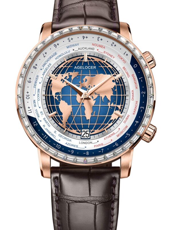 Agelocer Men's Genuine Diamond Dial Blue World time