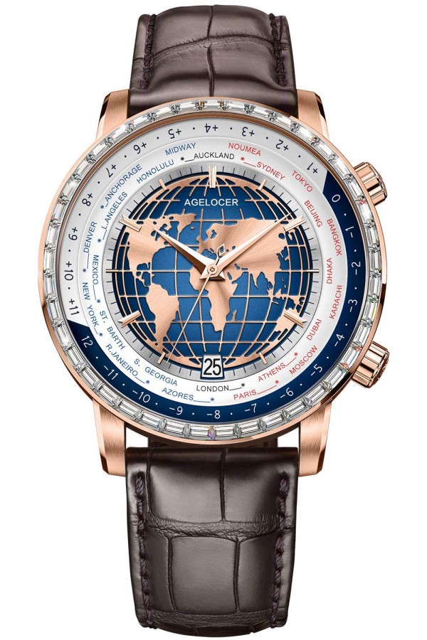 Agelocer Men's Genuine Diamond Dial Blue World time