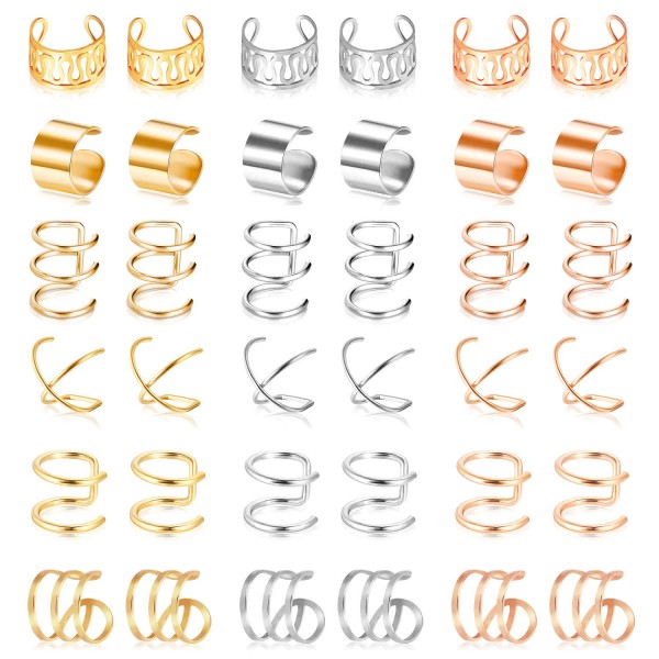 18 Pairs Ear Cuff, Roctee 6 Styles Cartilage Clip On Earrings