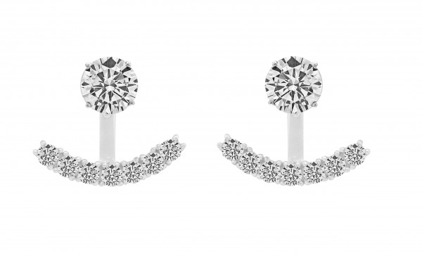 Sterling Silver Front Back 2 in 1 Cubic Earrings Set
