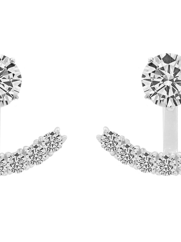 Sterling Silver Front Back 2 in 1 Cubic Earrings Set