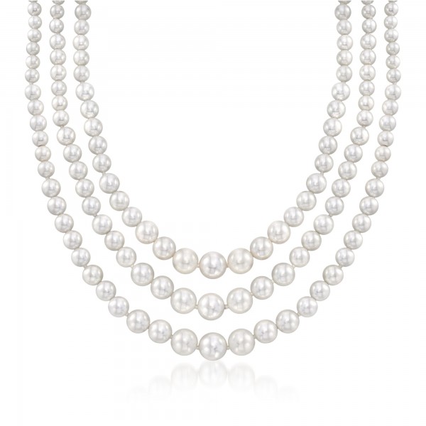 Ross-Simons 6-12mm Shell Pearl Graduated 3-Strand Necklace