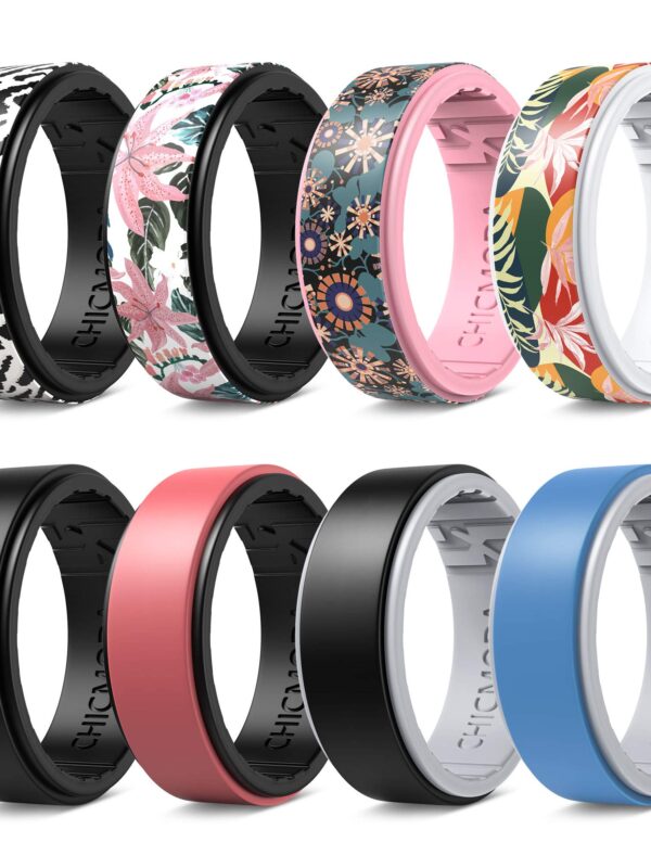 CHICMODA Silicone Rings Women Mens,8 Colorful Silicone Rings