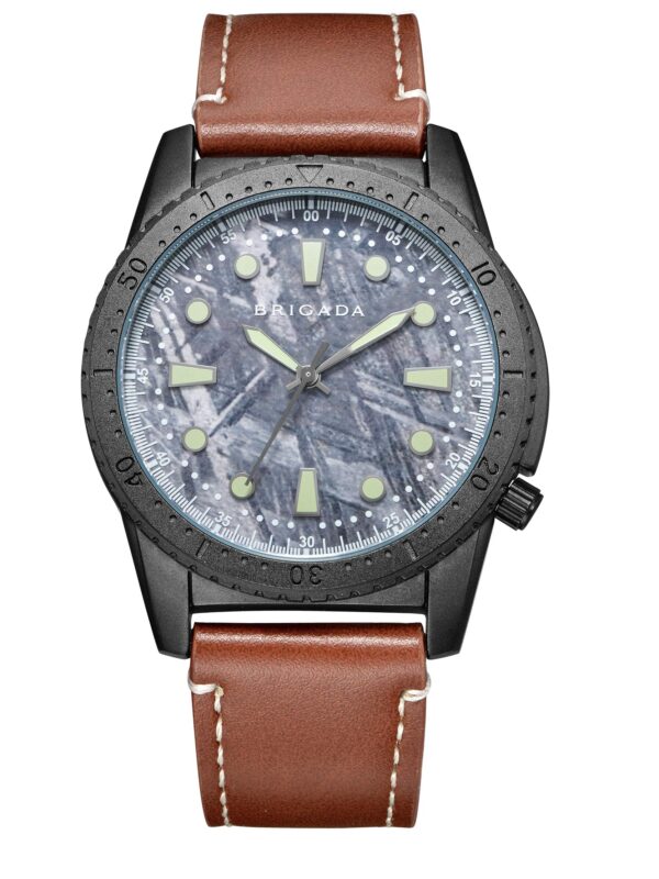 BRIGADA Men's Watches Classic Black Brown Leather Band