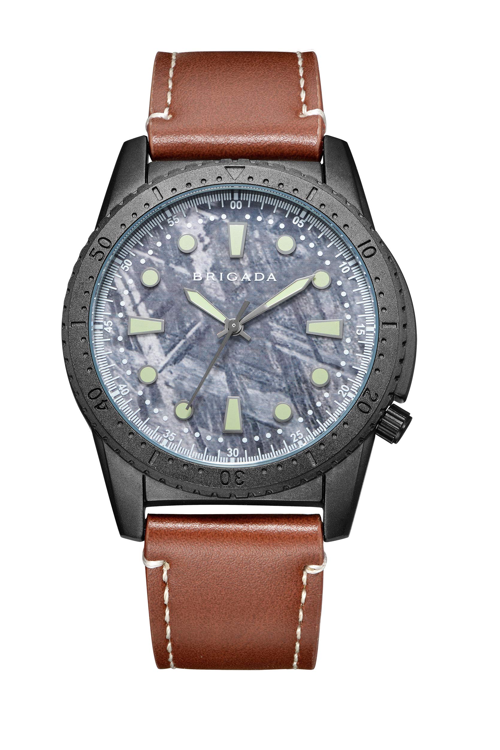 BRIGADA Men's Watches Classic Black Brown Leather Band