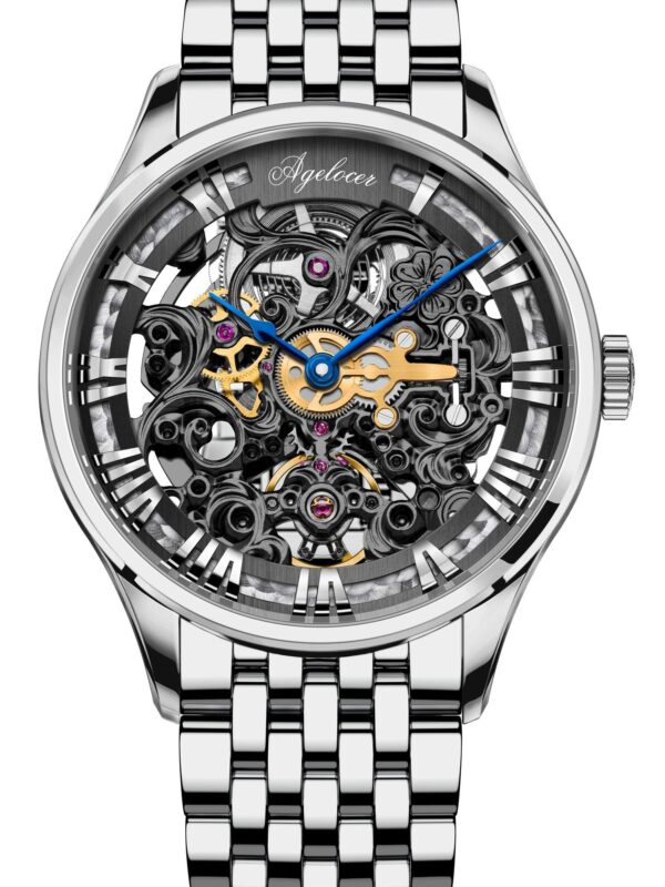 Agelocer Men's Top Brand Stainless Steel Skeleton Mechanical Luxury Watch