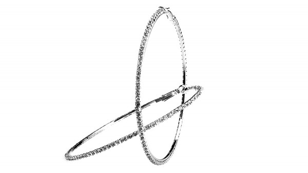 80mm Rhinestone Plated Silver Hoop Earrings