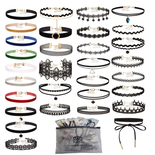 56 PCS Choker Necklace, K&Q Classic Colorful Gothic Collar