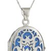 Italian Sterling Silver and Blue Lotus Flower Locket Necklace