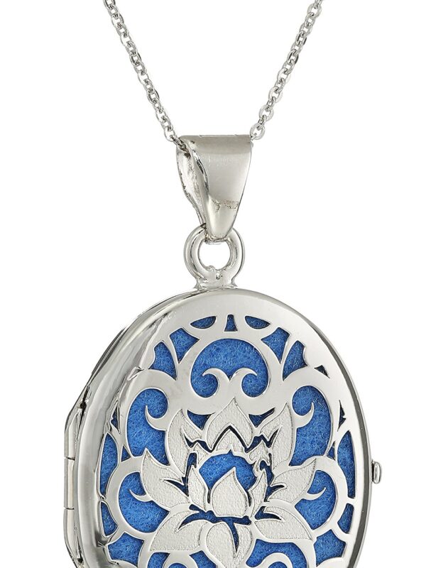 Italian Sterling Silver and Blue Lotus Flower Locket Necklace