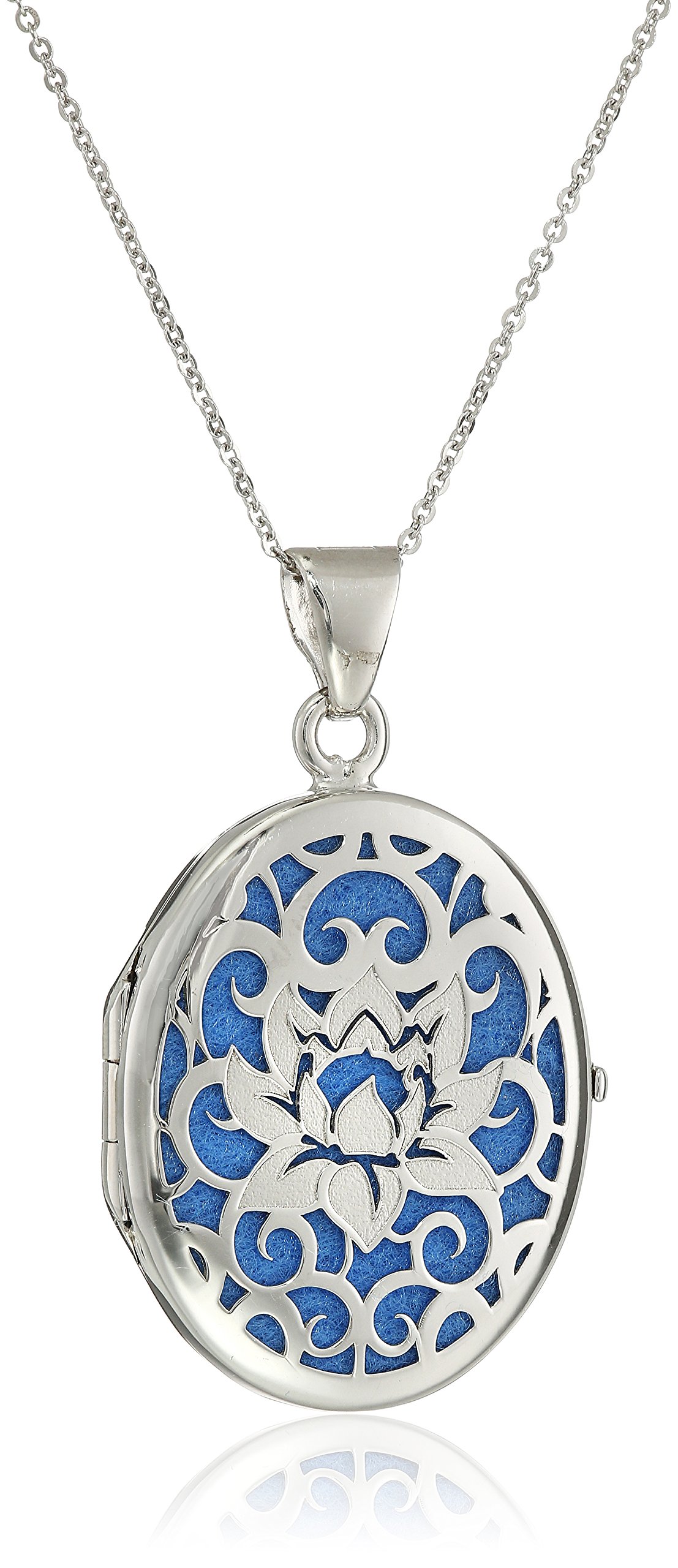 Italian Sterling Silver and Blue Lotus Flower Locket Necklace