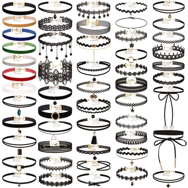 52 PCS Choker Necklace, K&Q Classic Colorful Gothic Collar