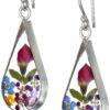 Sterling Silver Multi Pressed Flower Teardrop Earrings