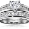Size 8 Platinum-Plated Heart-Shaped Cubic Zirconia Channel-Set Engagement Ring