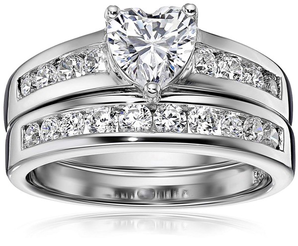Size 8 Platinum-Plated Heart-Shaped Cubic Zirconia Channel-Set Engagement Ring