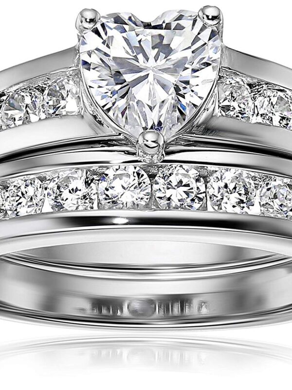 Size 8 Platinum-Plated Heart-Shaped Cubic Zirconia Channel-Set Engagement Ring