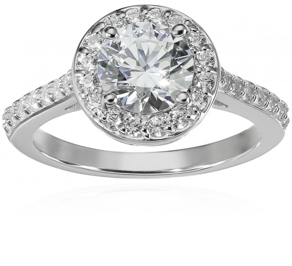 Platinum-Plated Sterling Silver Round-Cut Halo Ring