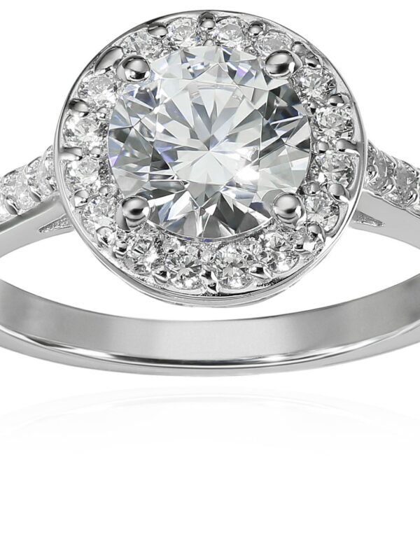 Platinum-Plated Sterling Silver Round-Cut Halo Ring