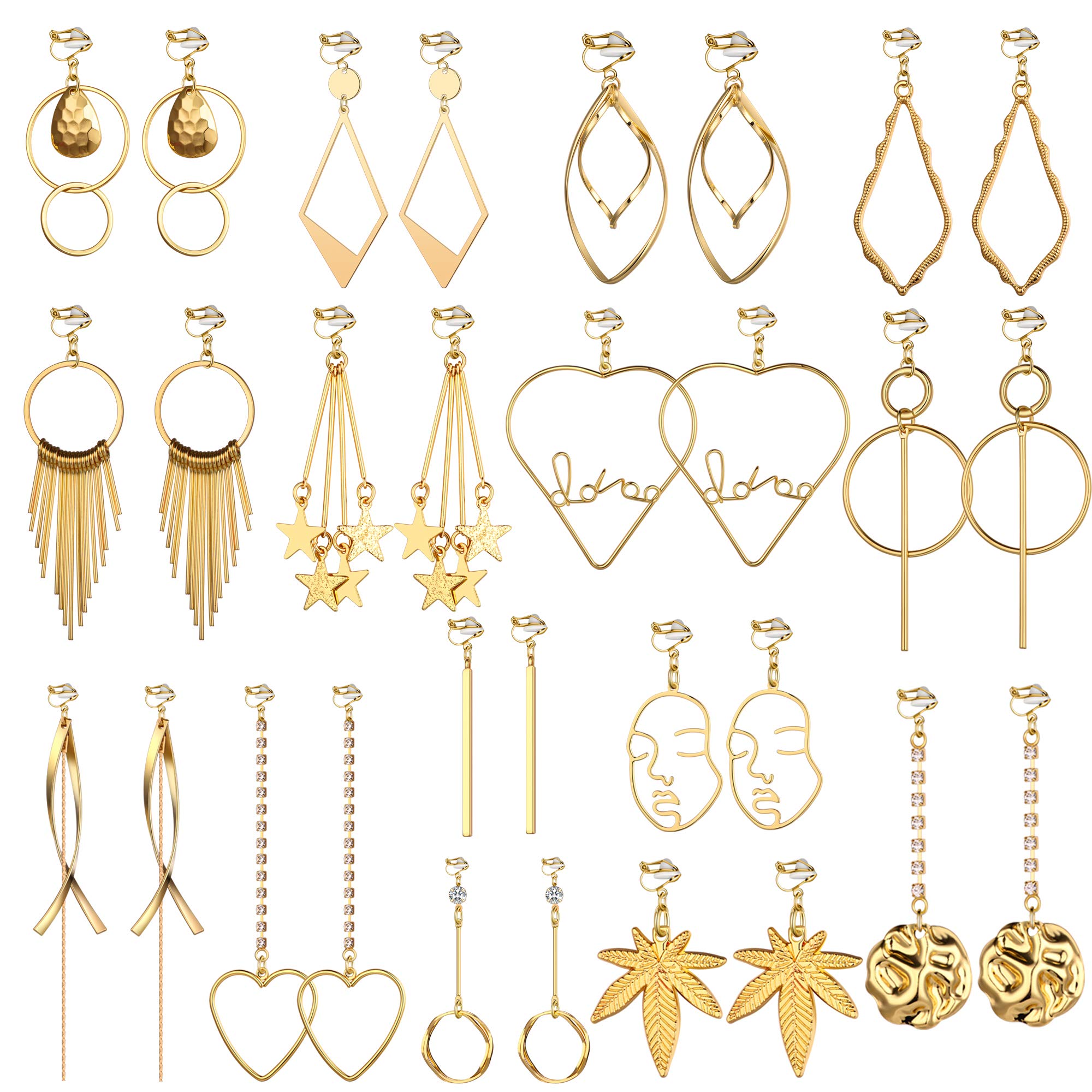 Aganippe 15 Pairs Clip on Earrings for Women