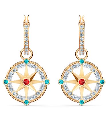 Swarovski Ocean Drop Hoop Compass Earrings with Aqua, Red and Blue Crystals