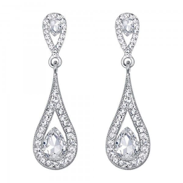 Crystal Luxury Dual Teardrop Wedding Clip-On Earrings