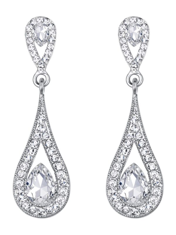 Crystal Luxury Dual Teardrop Wedding Clip-On Earrings