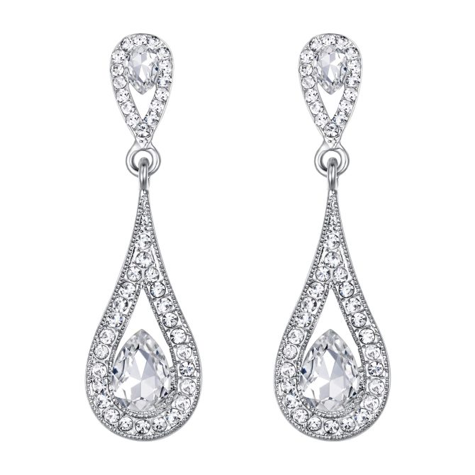 Crystal Luxury Dual Teardrop Wedding Clip-On Earrings