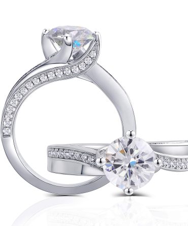 Moissanite Stone Engagement Ring Solitare with Accents Sterling Silver