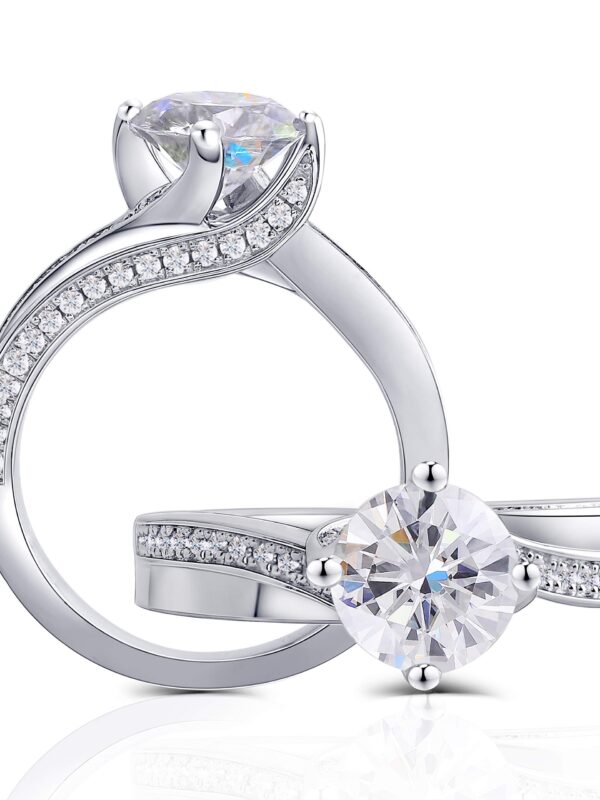 Moissanite Stone Engagement Ring Solitare with Accents Sterling Silver