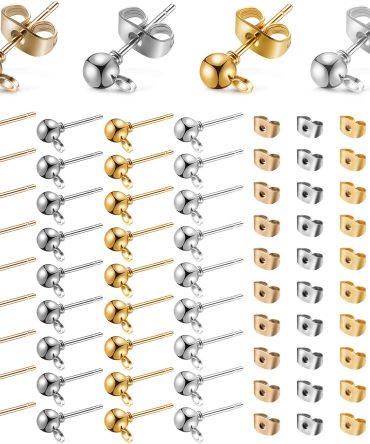 200 Pieces Ball Post Earring Studs Back Round Ball