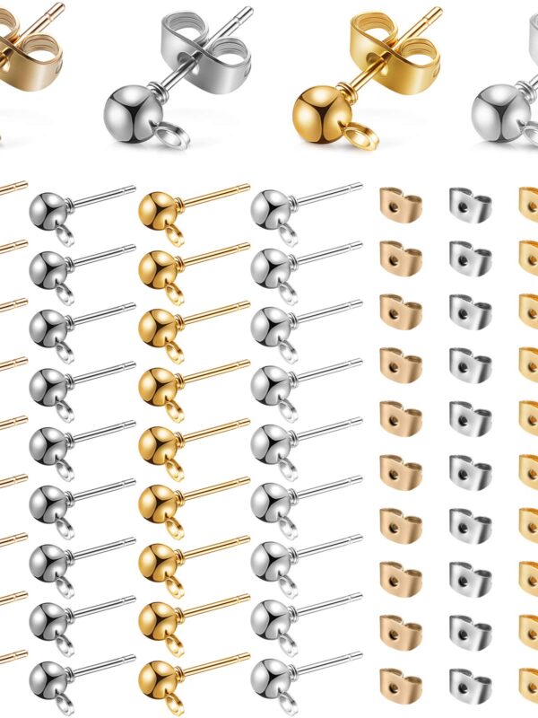 200 Pieces Ball Post Earring Studs Back Round Ball
