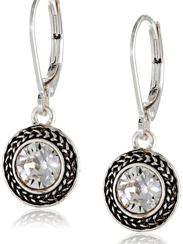 Silver-Tone Crystal Swarovski Stone Leverback Drop Earrings