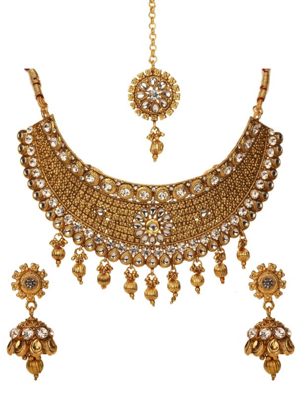 Jewellery Set Gold Plated Kundan Polki Choker Necklace Earrings
